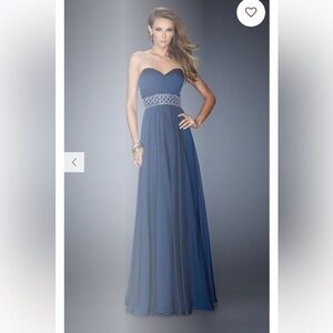 La Femme 20140 Dark Blue Rhinestone Embellished Long Gown